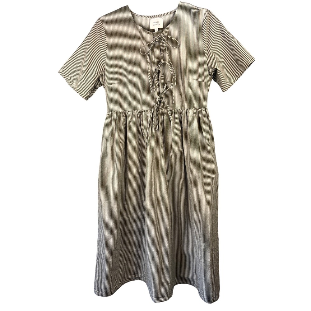 Things Between Cotton Striped‎ Short Sleeve Dress SZ L Modest Coastal Grandma
